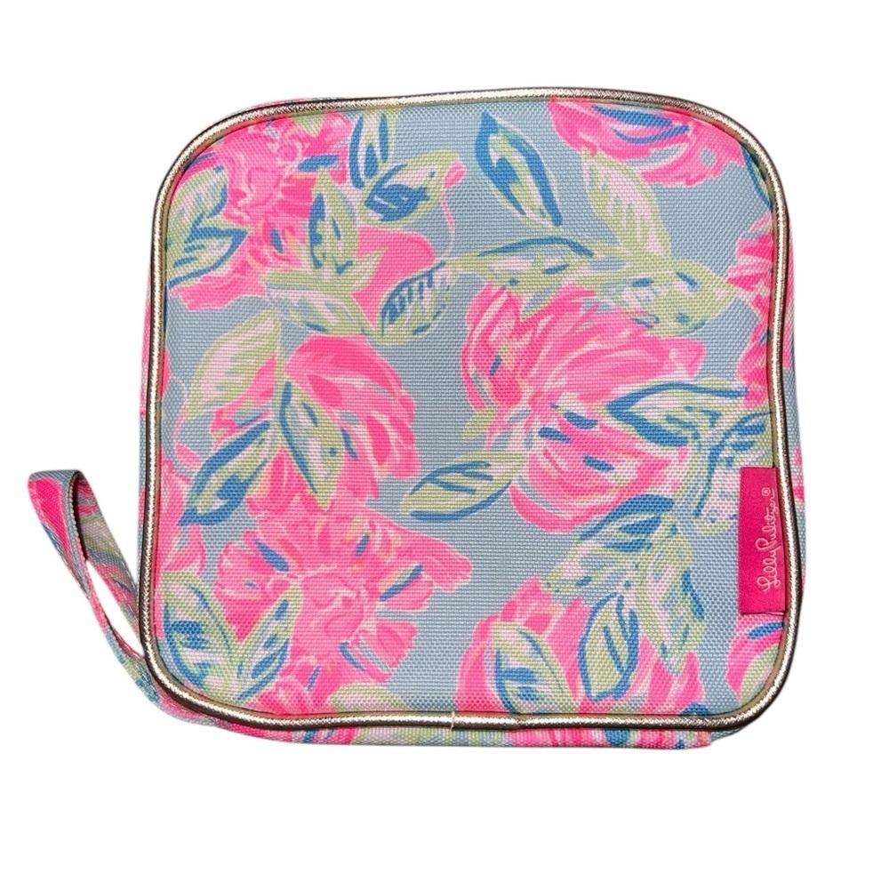 Like New Lilly Pulitzer Cord Organizer Tech Pouch Totally Blossom Pink Blue